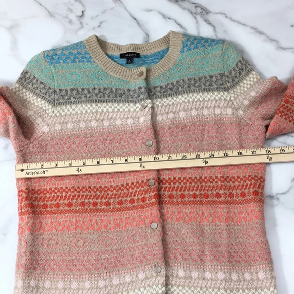 Talbots Tan Pink Knit Cardigan‎ Sweater Womens Small Button Front Striped - Picture 8 of 10